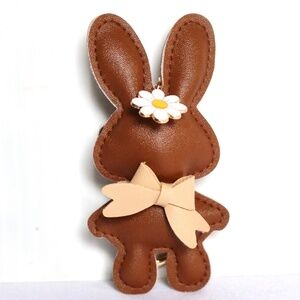 Bunny Rabbit Faux Leather Purse Bag Charm Backpack Accessory Brown Flower Bow